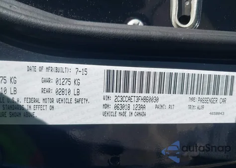 2015 Chrysler 300C из США, поврежденный, VIN 2C3CCAET3FH860030